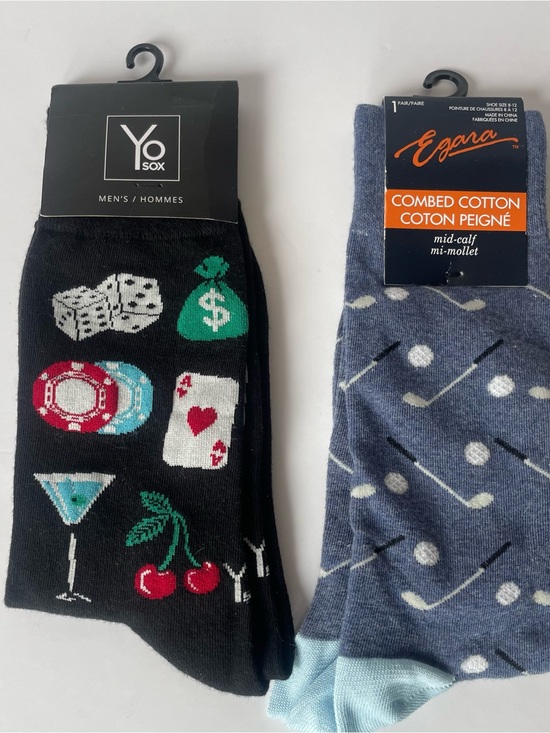 Other - Men's Novelty Sock Bundle Lot 2 Pairs Yo Sox Casino Gambling Egara Golf Crew
